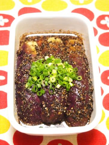 レンジで簡単　ナスのにんにく胡麻ダレ