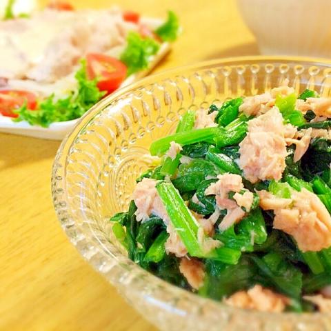 ”めんつゆで美味しい”　ほうれん草とツナのおひたし