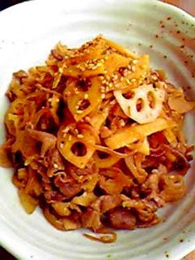 豚肉と糸コンニャクとレンコンのスペシャル炒め♪